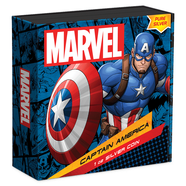 Marvel Captain America™ 1oz Silver Coin Featuring Custom Book-style Outer With Brand Imagery.