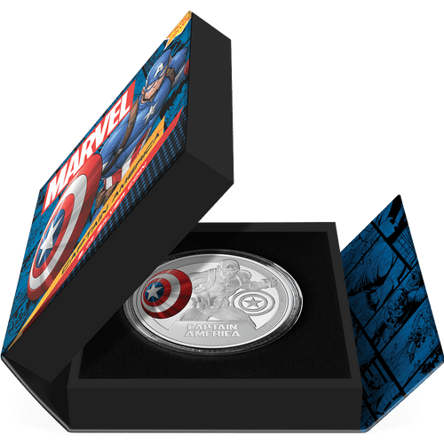 Marvel Captain America™ 3oz Silver Coin Featuring Book-style Packaging With Custom Velvet Insert to House the Coin.