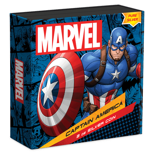 Marvel Captain America™ 3oz Silver Coin Featuring Custom Book-style Outer With Brand Imagery.