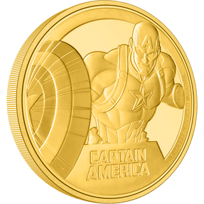 The patriotic Avenger, Captain America™ features on this fantastically engraved 1oz gold coin! Displaying a powerful close-up of the hero. Some relief and texture, using sandblasting, further enhance this powerful design. - New Zealand Mint.