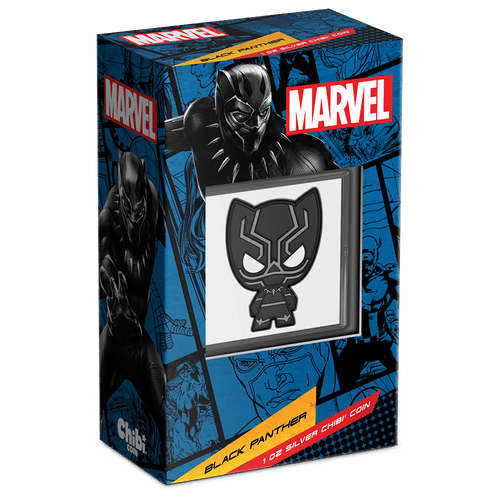 Marvel - Black Panther 1oz Silver Chibi® Coin Featuring Custom Packaging with Display Window and Certificate of Authenticity Sticker.