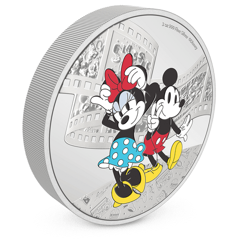 Disney Mickey & Friends – Mickey & Minnie 3oz Silver Coin with Milled Edge Finish.
