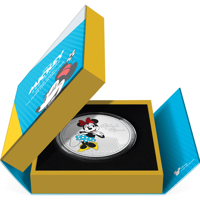 Disney Mickey & Friends – Minnie Mouse 1oz Silver Coin Featuring  Book-style Packaging with Coin Insert and Certificate of Authenticity Sticker.