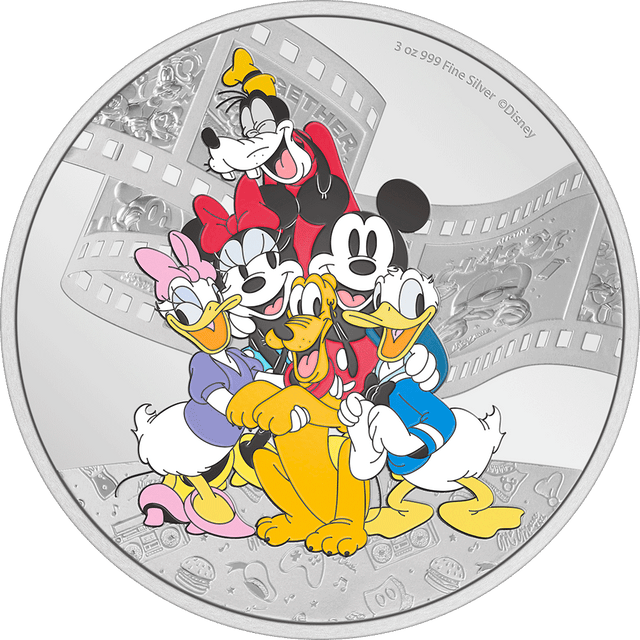 Disney Mickey & Friends – 3oz Silver Coin Flat View. - New Zealand Mint