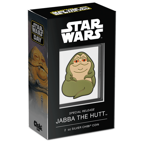 Special Release – Star Wars™ – Jabba the Hutt™ 2oz Silver Chibi® Coin Featuring Custom Book-style Display Box With Brand Imagery.