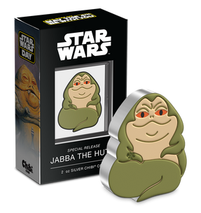 Special Release – Star Wars™ – Jabba the Hutt™ 2oz Silver Chibi® Coin with Featuring Custom Book style Packaging With Imagery, and Certificate of Authenticity Sticker.
