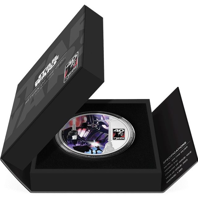 Star Wars™ Return of the Jedi 40th Anniversary 3oz Silver Coin  Featuring Book-style Packaging With Custom Velvet Insert to House the Coin.