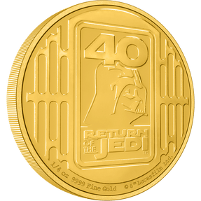 Commemorate 40 years of the incredible film Star Wars: Return of the Jedi™ with a ¼oz gold coin! This coin has been exquisitely engraved to highlight the anniversary logo. Some relief and texture, using sandblasting, further enhance the design. - New Zealand Mint