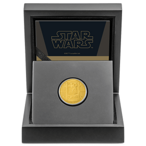 Star Wars™ Return of the Jedi 40th Anniversary 1/4oz Gold Coin With Custom-Designed Wooden Box with Certificate Holder and Viewing Insert.   