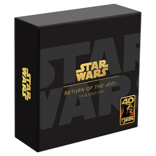 Star Wars™ Return of the Jedi 40th Anniversary 1/4oz Gold Coin Featuring Custom-Designed Outer Box With Brand Imagery.