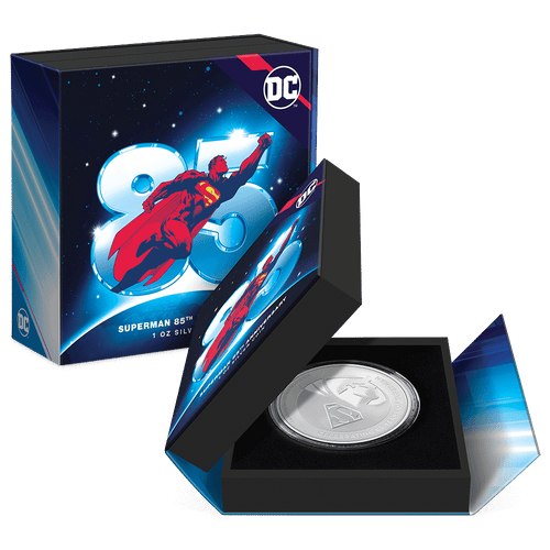 SUPERMAN™ 85th Anniversary 1oz Silver Coin Featuring with Custom Book-Style Packaging and Specifications. 