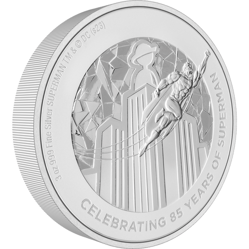 A true masterpiece, this collectible coin is fully engraved to show SUPERMAN flying around Metropolis™. Surrounding this image are the engraved words “Celebrating 85 Years of Superman” to further represent the special milestone. - New Zealand Mint